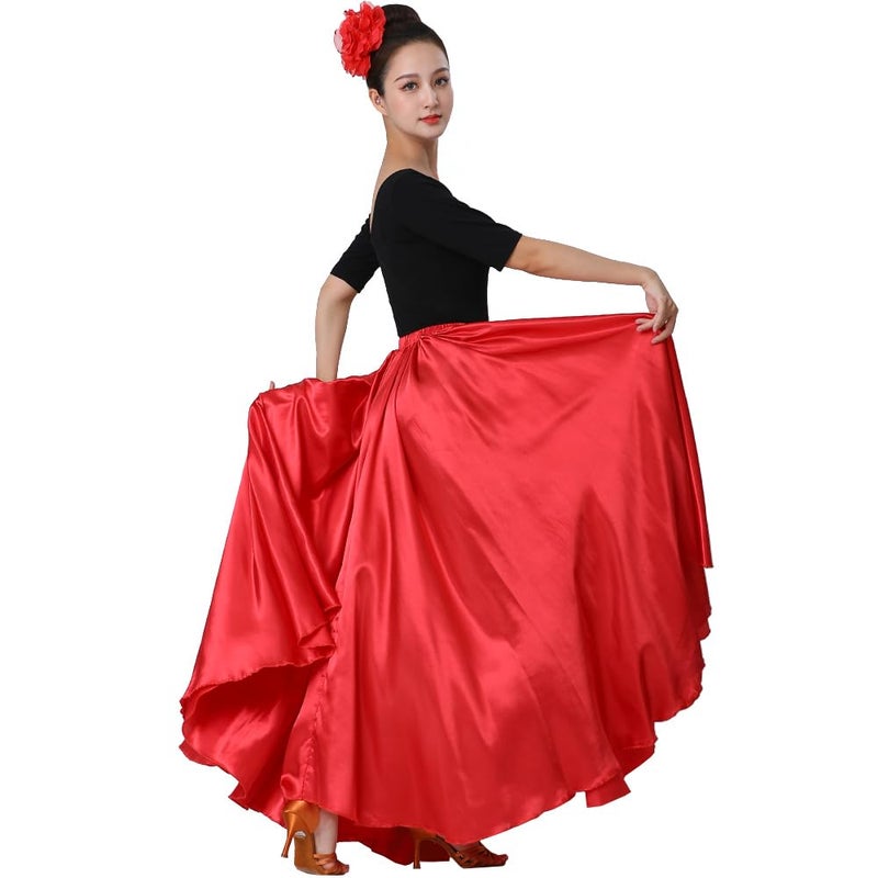 Sancan Women Full Ankle Length Retro Long Maxi Skirt for Dance Gypsy Costume Church Praise Worship Celebration Party Cosplay (Red) - Image 5